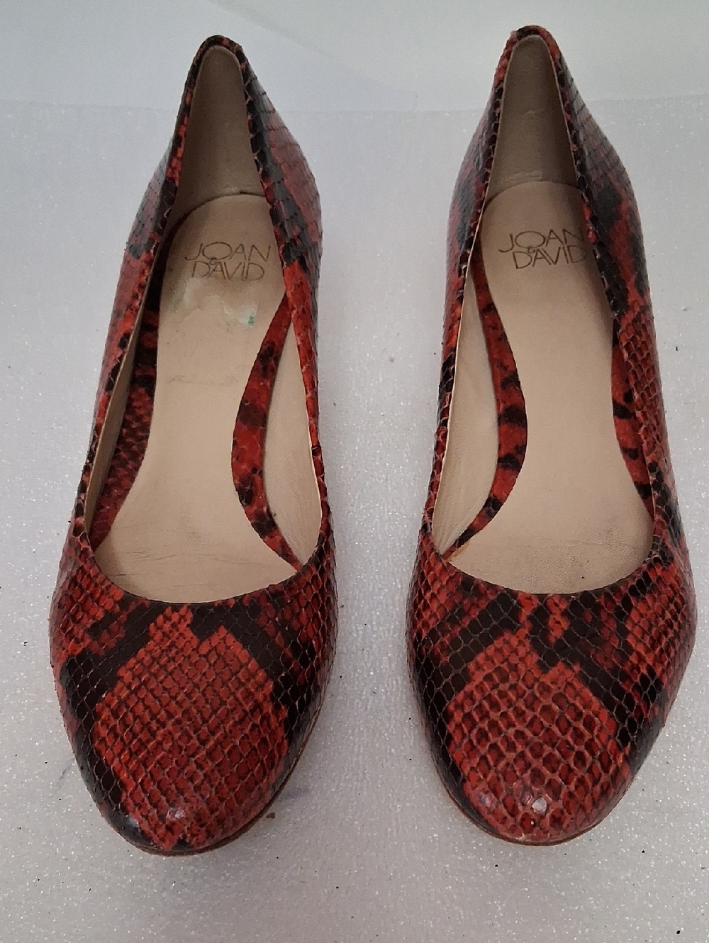 Joan & David Red and Black Snake-Print Pumps